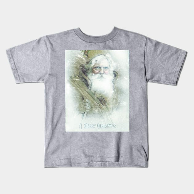 Frosted vintage Santa Claus Merry Christmas Greeting Kids T-Shirt by Christine aka stine1